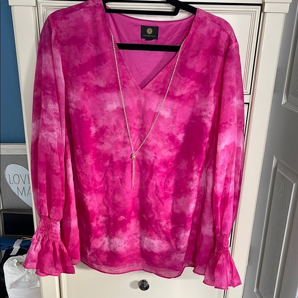 JM Collection Pink Ruffled Bell Sleeve Blouse - Picture 1 of 2